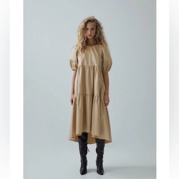 Blogger Favorite- Zara Long Sleeve Tiered Dress in Camel - Picture 6 of 10